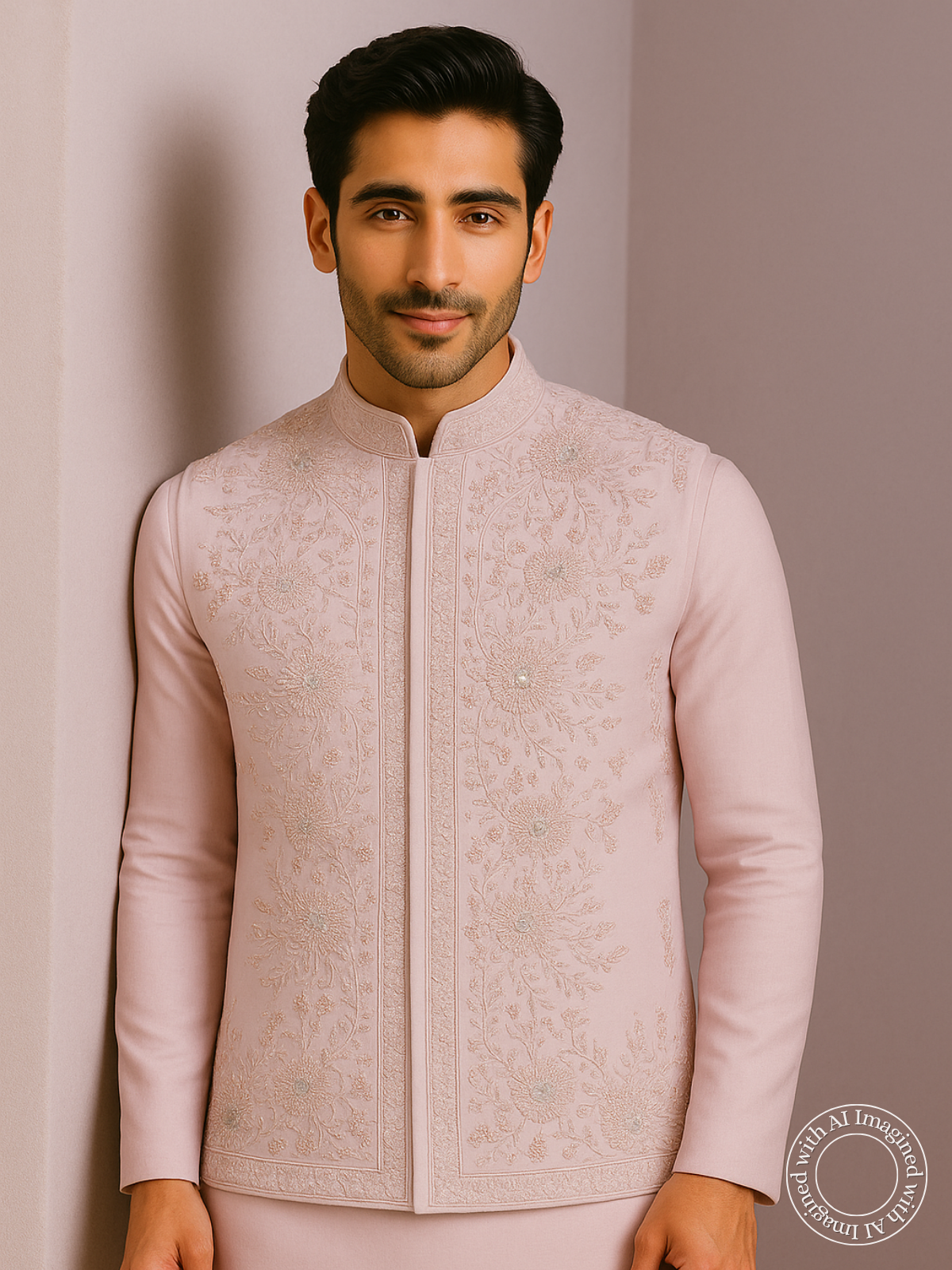 The Riwaayat – Unstitched Pastel Pink Nehru Jacket Fabric for Men 15412
