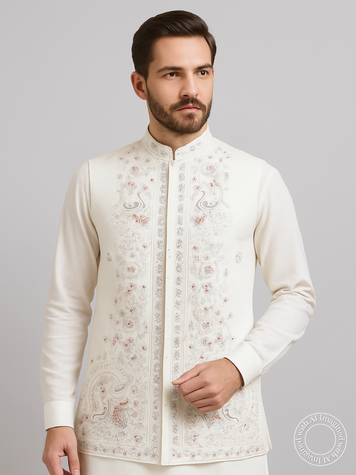 The Riwaayat – Unstitched White Nehru Jacket Fabric for Men 15416