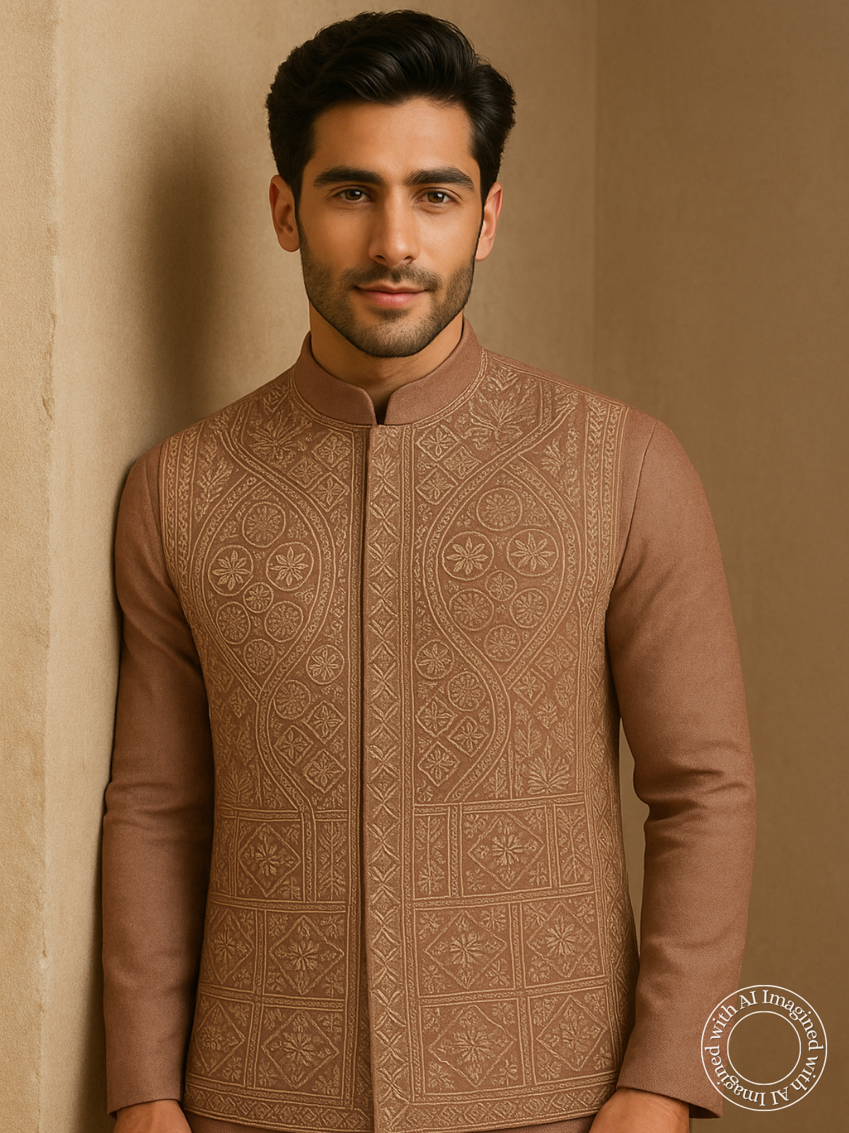 The Riwaayat – Unstitched Dusty Brown Nehru Jacket Fabric for Men 15420