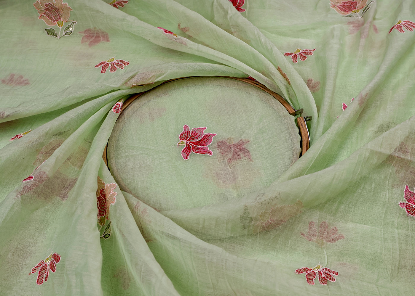 Lavender Chanderi Fabric with Floral Buti of Thread and Sequins 15432
