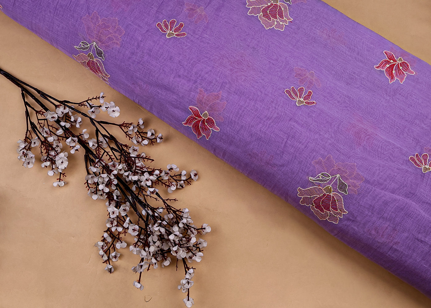 Sea Green Chanderi Fabric with Floral Buti of Thread and Sequins 15433