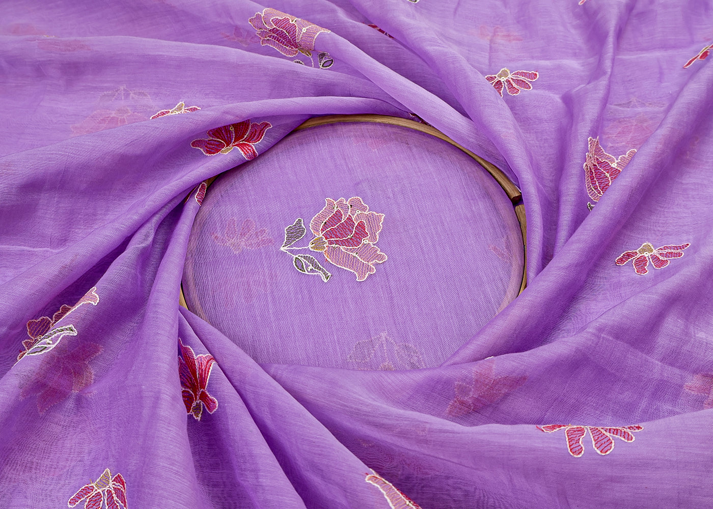 Sea Green Chanderi Fabric with Floral Buti of Thread and Sequins 15433