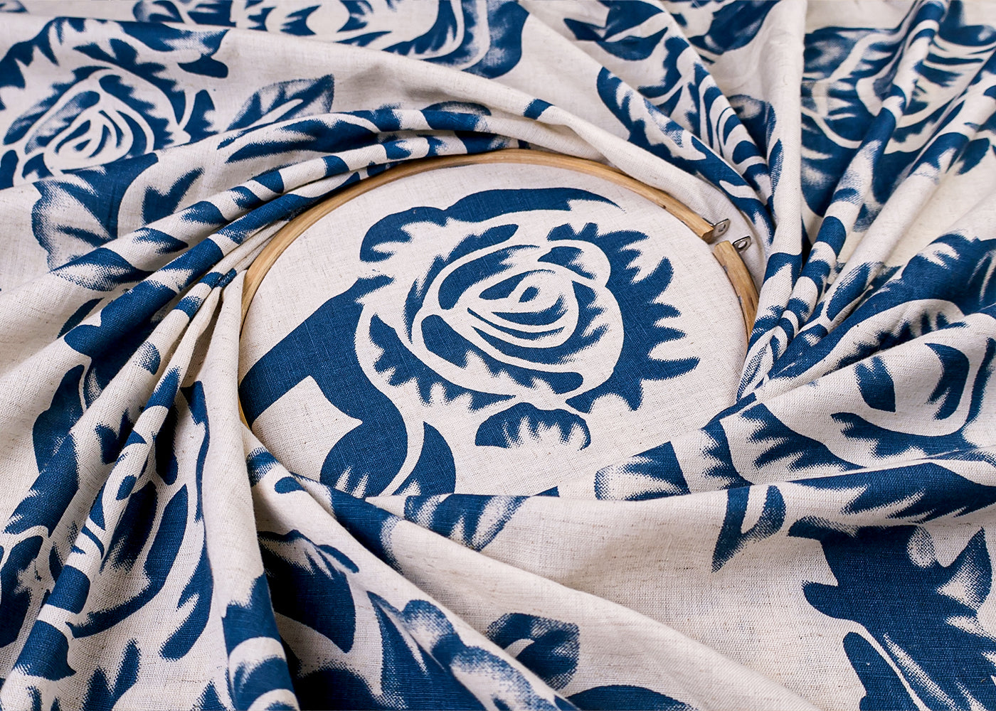 Blue Cotton Flex Fabric with Hand Block Allover Floral Print 15489