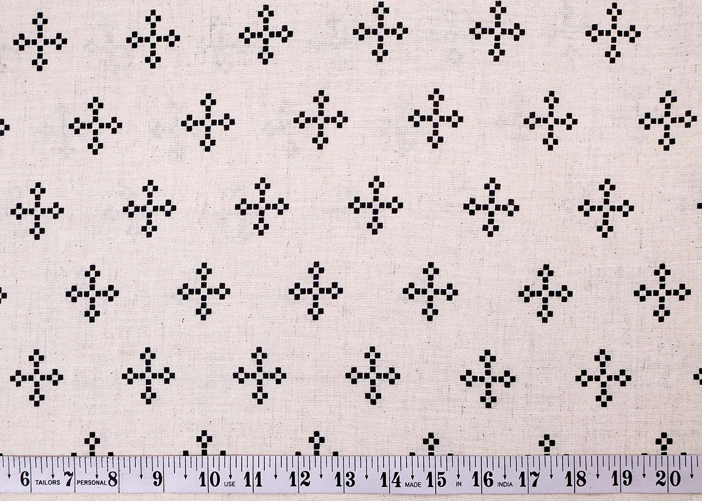 Black Cotton Flex Fabric with Hand Block Allover Traditional Print 15504
