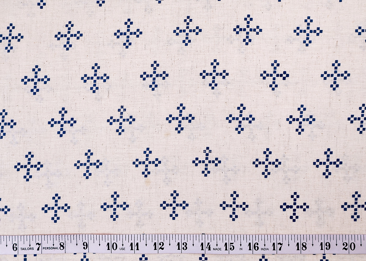 Blue Cotton Flex Fabric with Hand Block Allover Traditional Print 15505