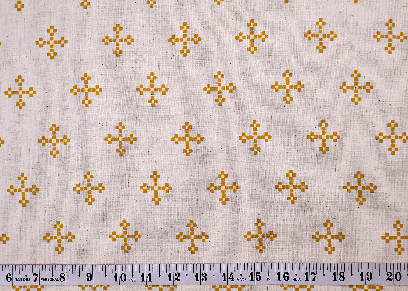 Yellow Cotton Flex Fabric with Hand Block Allover Traditional Print 15506