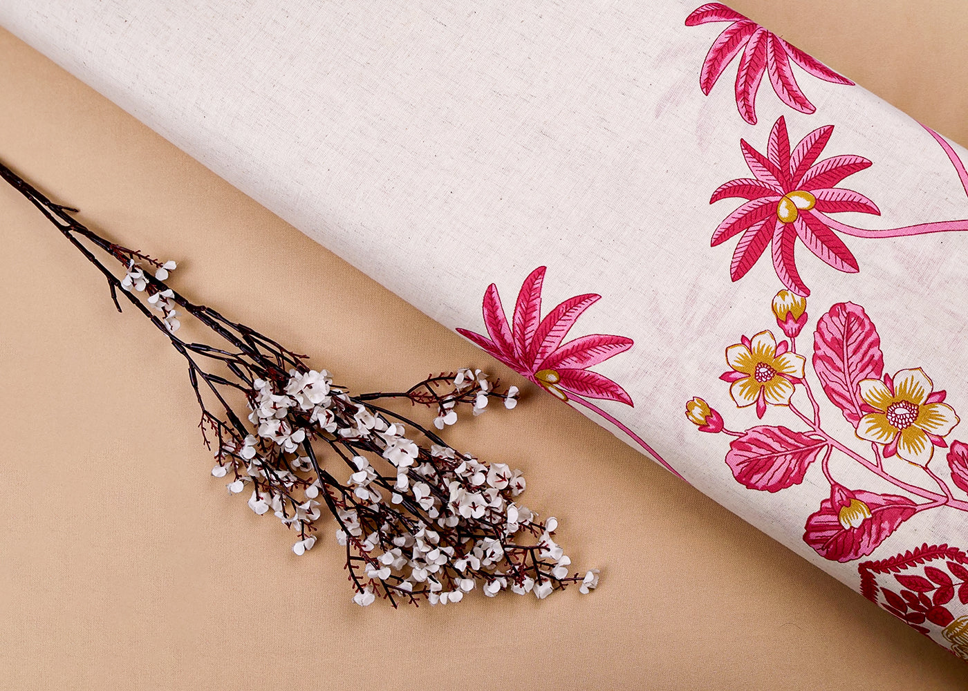 Pink Cotton Flex Fabric with Hand Block Traditional Border Print 15510