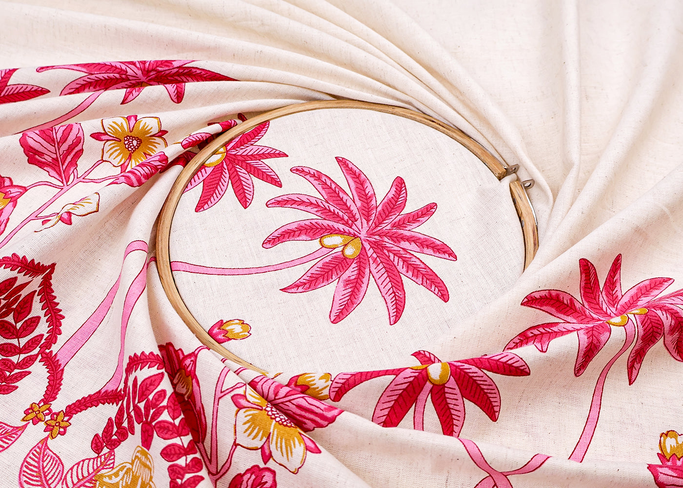 Pink Cotton Flex Fabric with Hand Block Traditional Border Print 15510