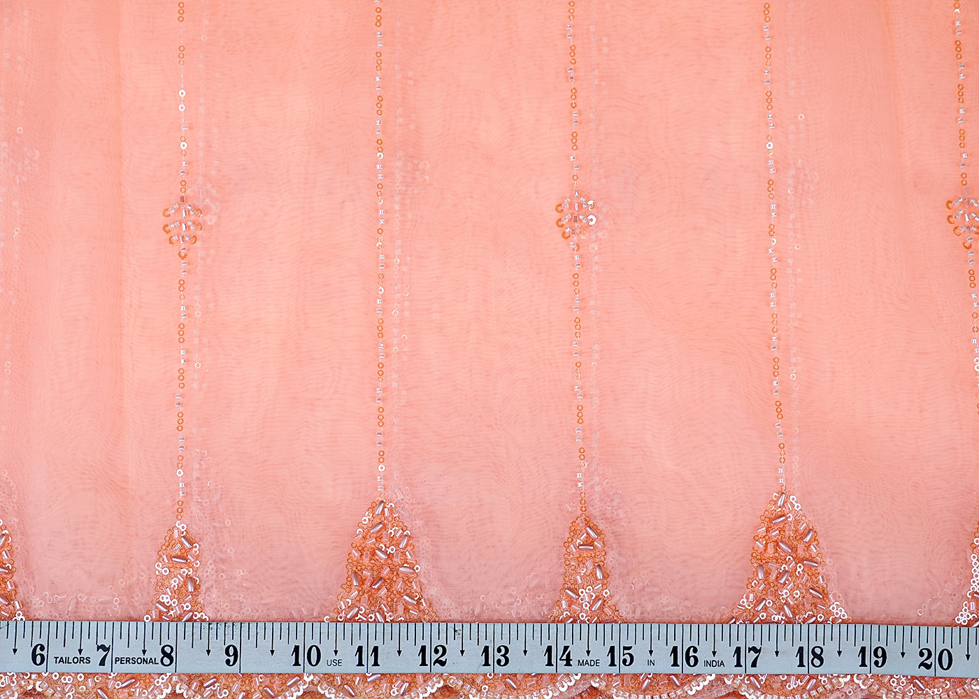 Neon Peach Imported Jimmy Choo Dupatta Fabric with All-Over Katdana & Sequins Work and Two-Side Border 15515