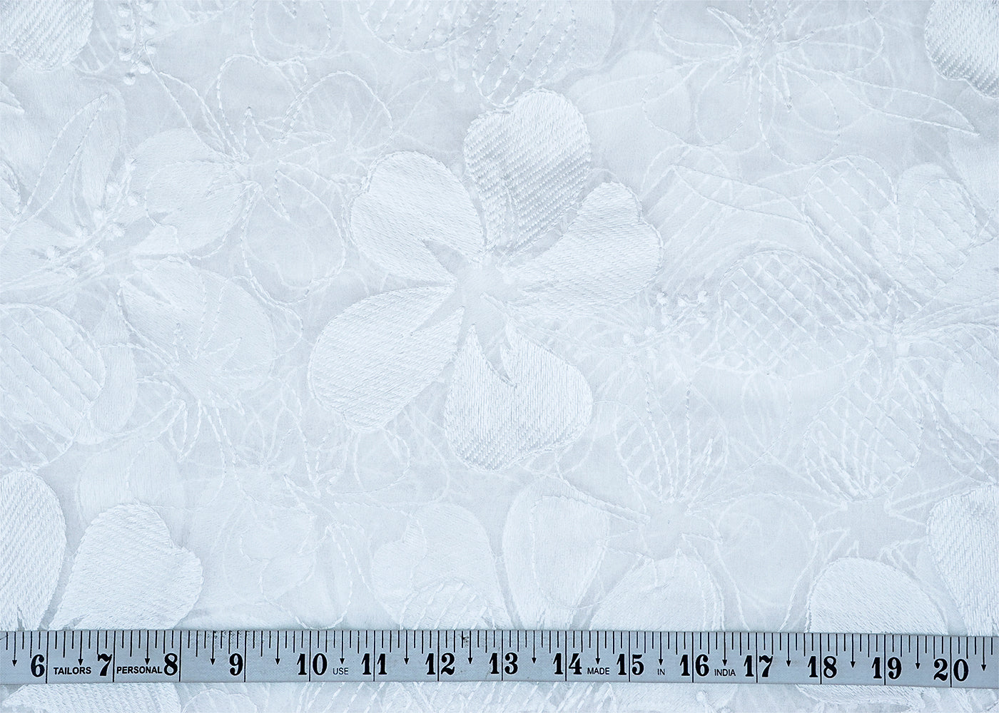 White Organza Fabric With All Over Threadwork 15539