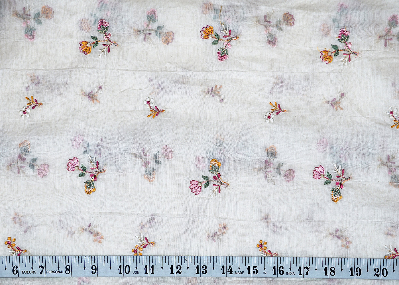 White Chanderi Fabric With All Over Threadwork 15540