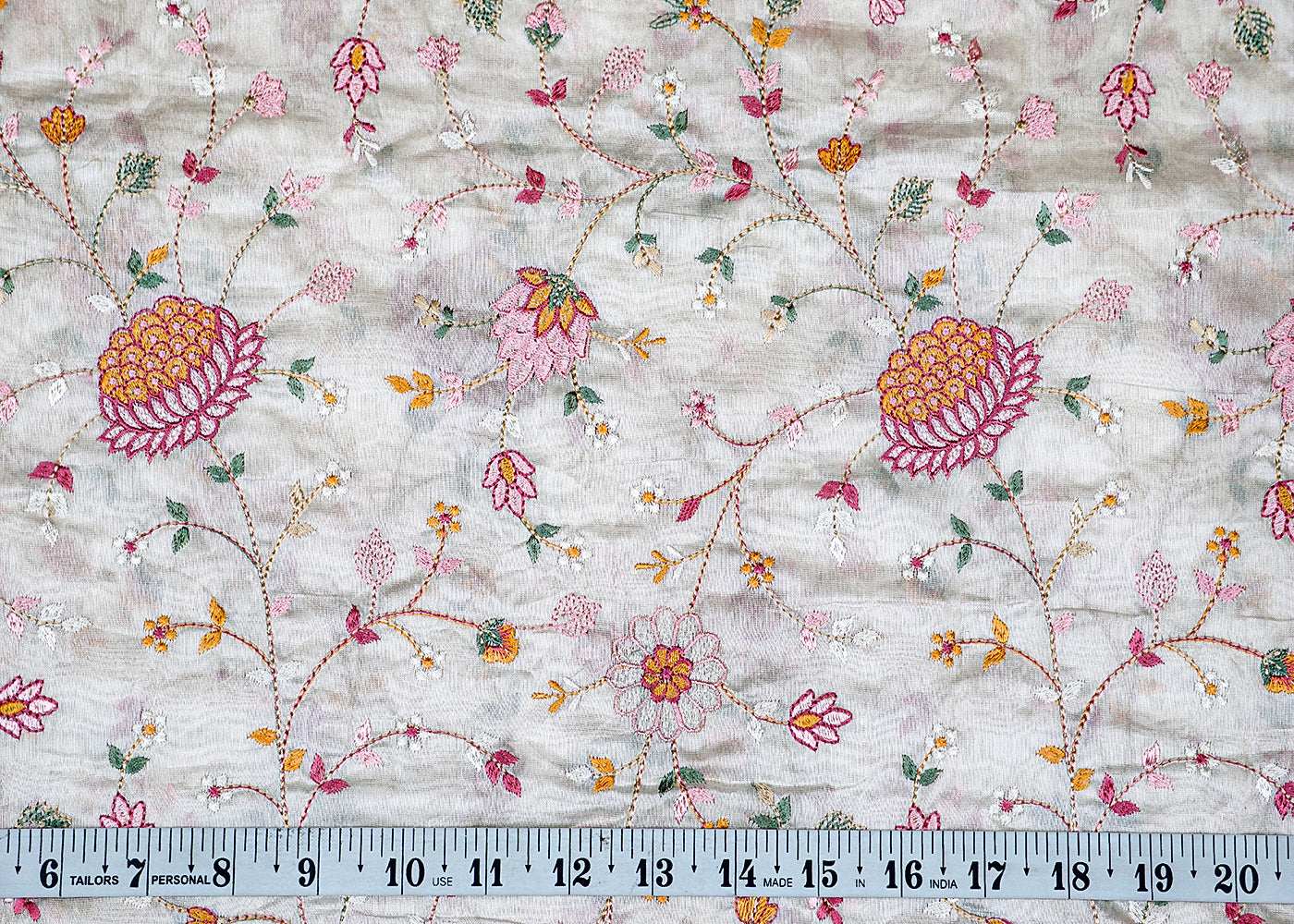 White Chanderi Fabric With All Over Threadwork 15542