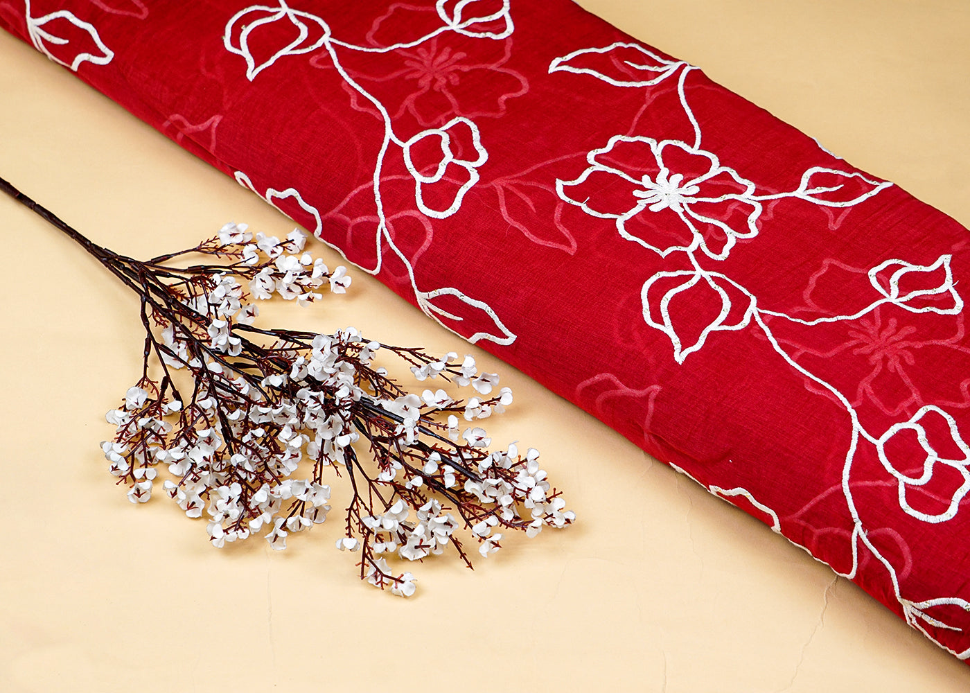 Maroon Chanderi Fabric With All Over Threadwork 15543