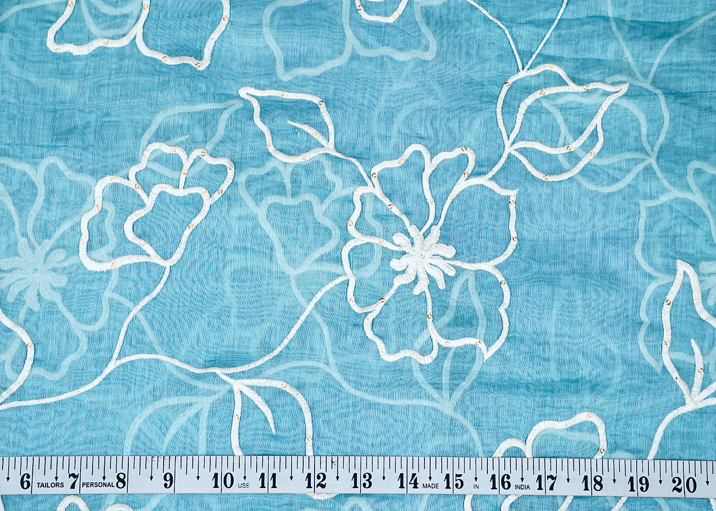 Sky Blue Chanderi Fabric With All Over Threadwork 15545