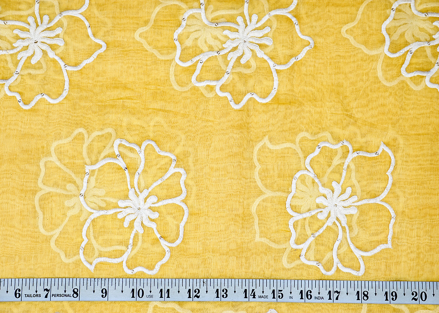 Yellow Chanderi All Over Thread and Sequins Work 15546
