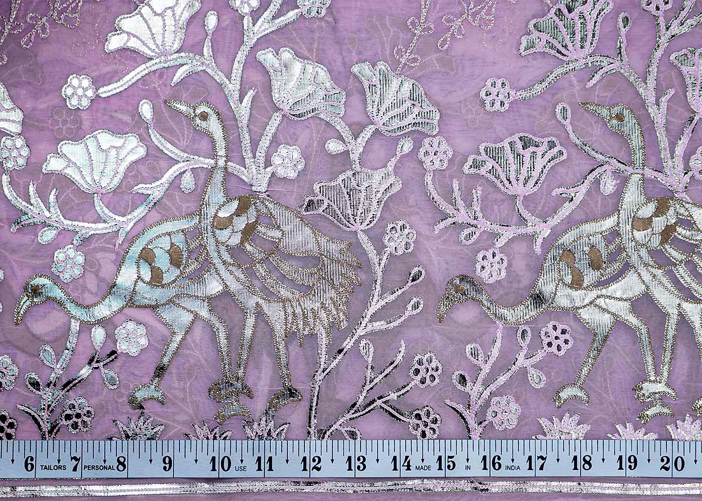 Baby Pink Organza Fabric With All Over Zari And Gota Pati Work With One Side Heavy Border 15594