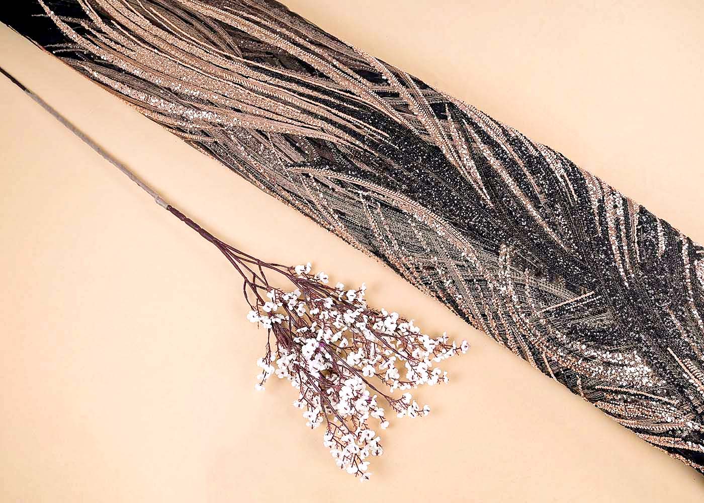 Black Imported Net with All-Over Bead and Sequins Work 15614
