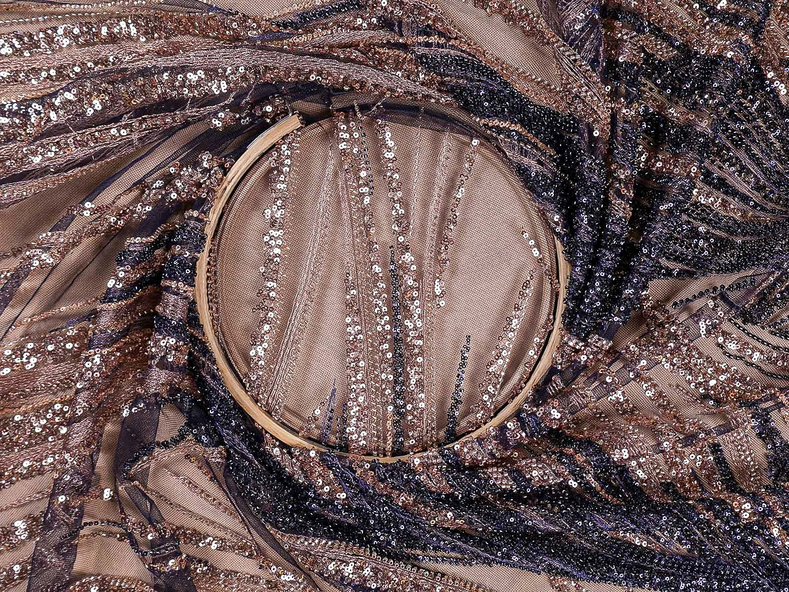 Navy Blue Imported Net with All-Over Bead and Sequins Work 15615