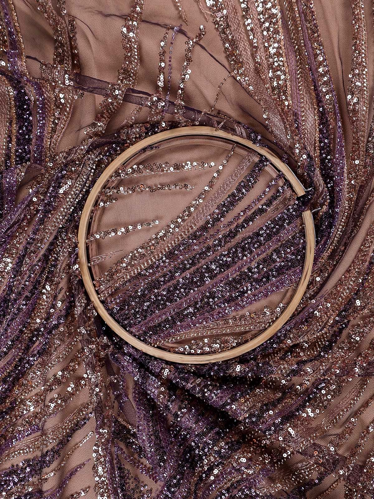 Deep Purple Imported Net with All-Over Bead and Sequins Work 15616