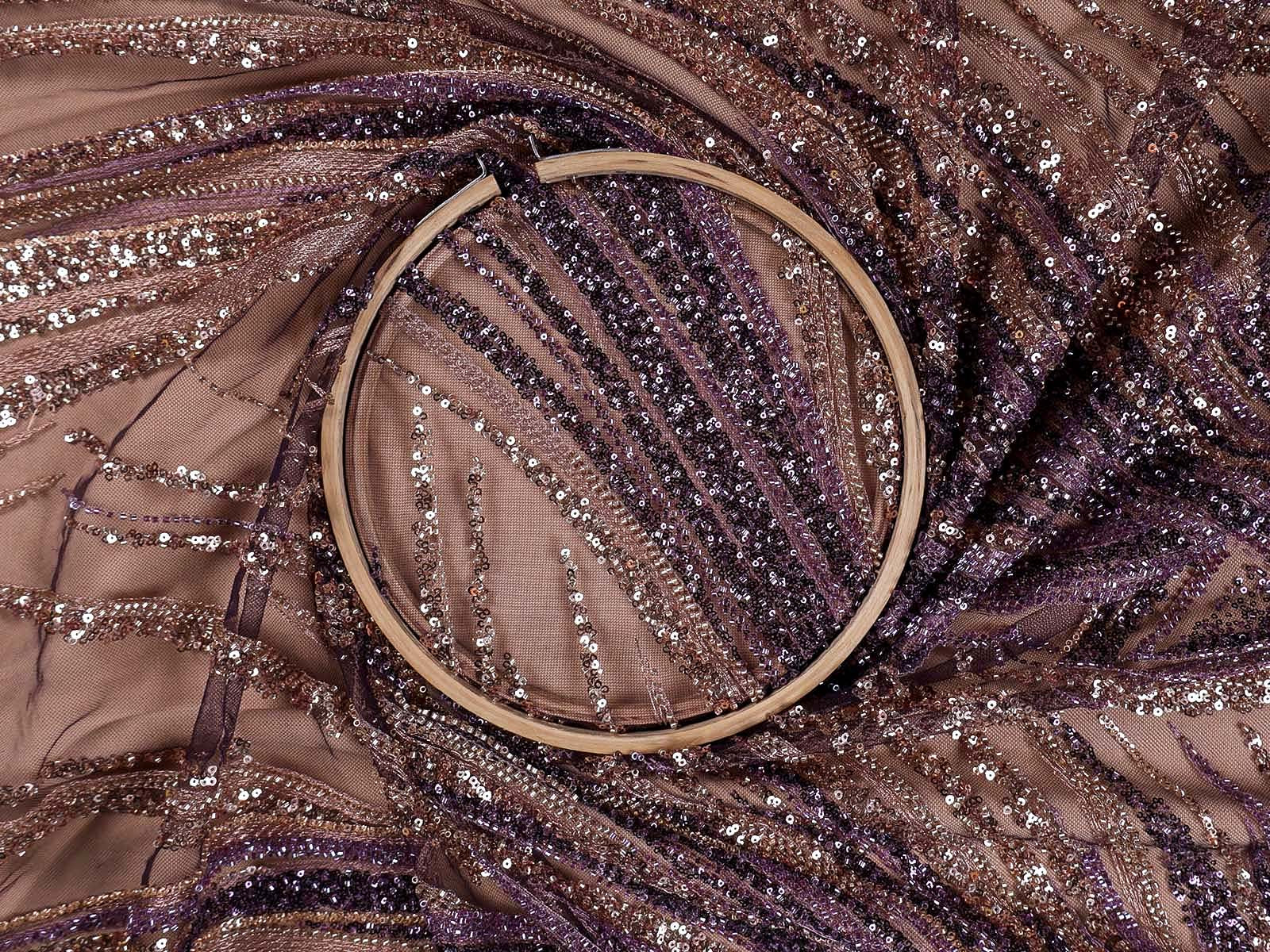 Deep Purple Imported Net with All-Over Bead and Sequins Work 15616