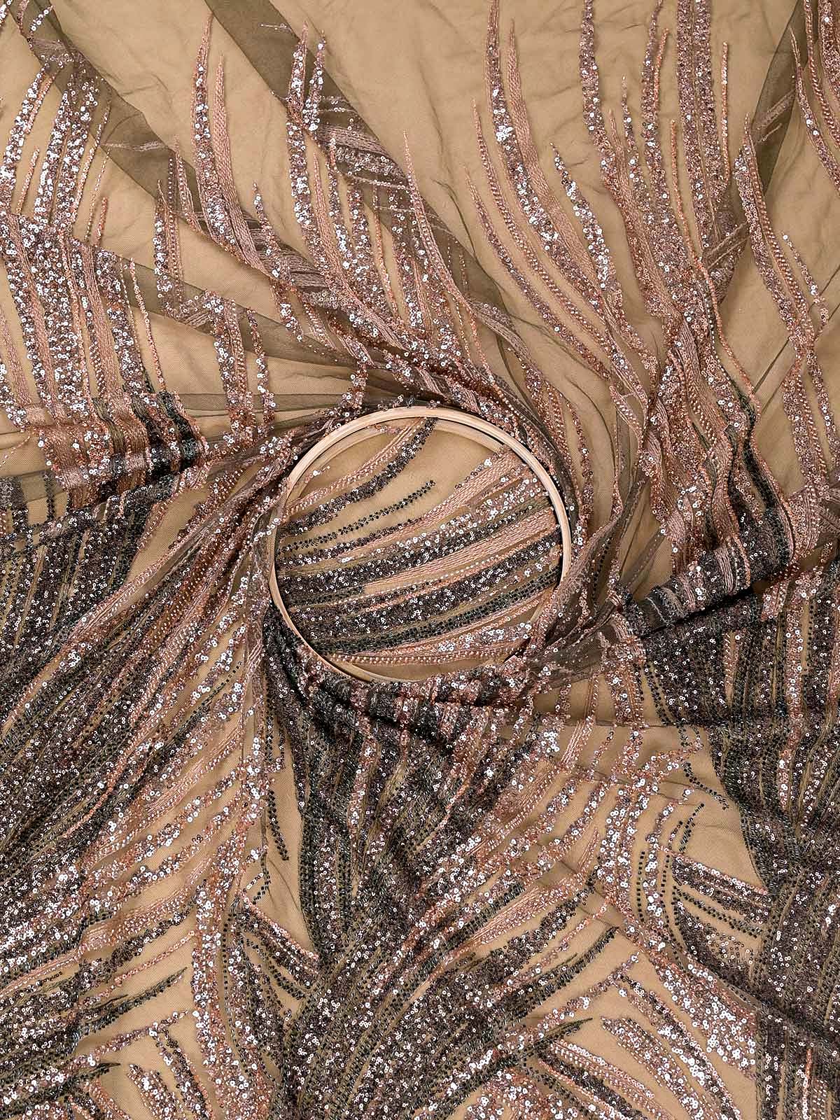 Mehendi Green Imported Net with All-Over Bead and Sequins Work 15617