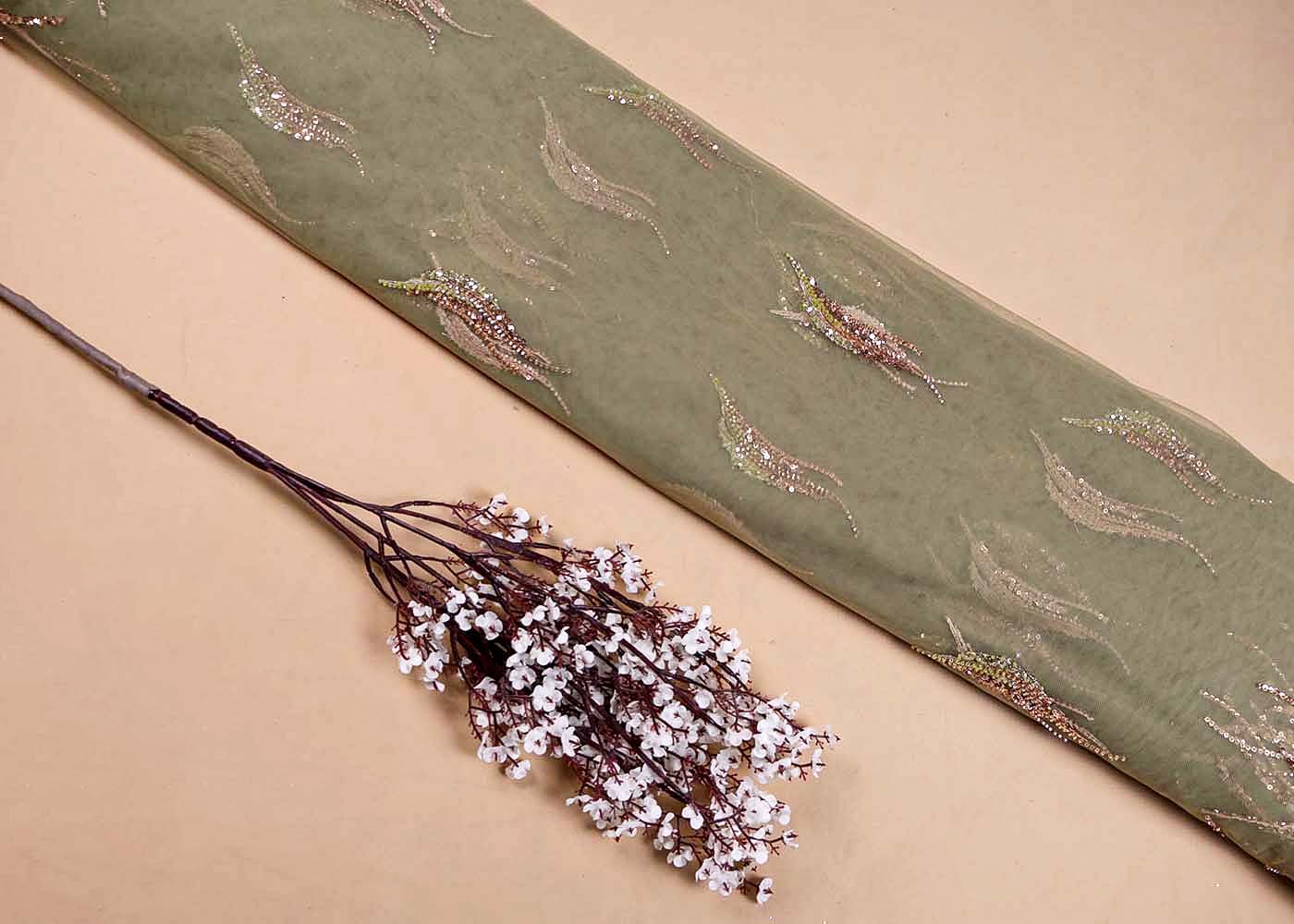 Pista Imported Net Dupatta Fabric with All-Over Bead & Sequins Work and Two-Side Heavy Border 15620
