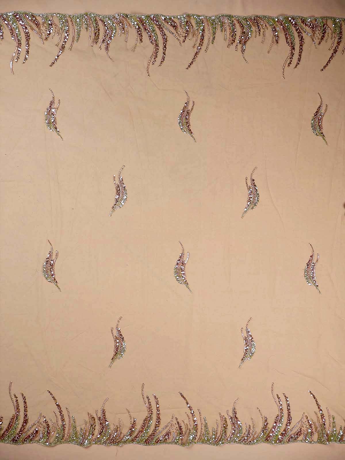 Pista Imported Net Dupatta Fabric with All-Over Bead & Sequins Work and Border Two-Side Heavy 15620