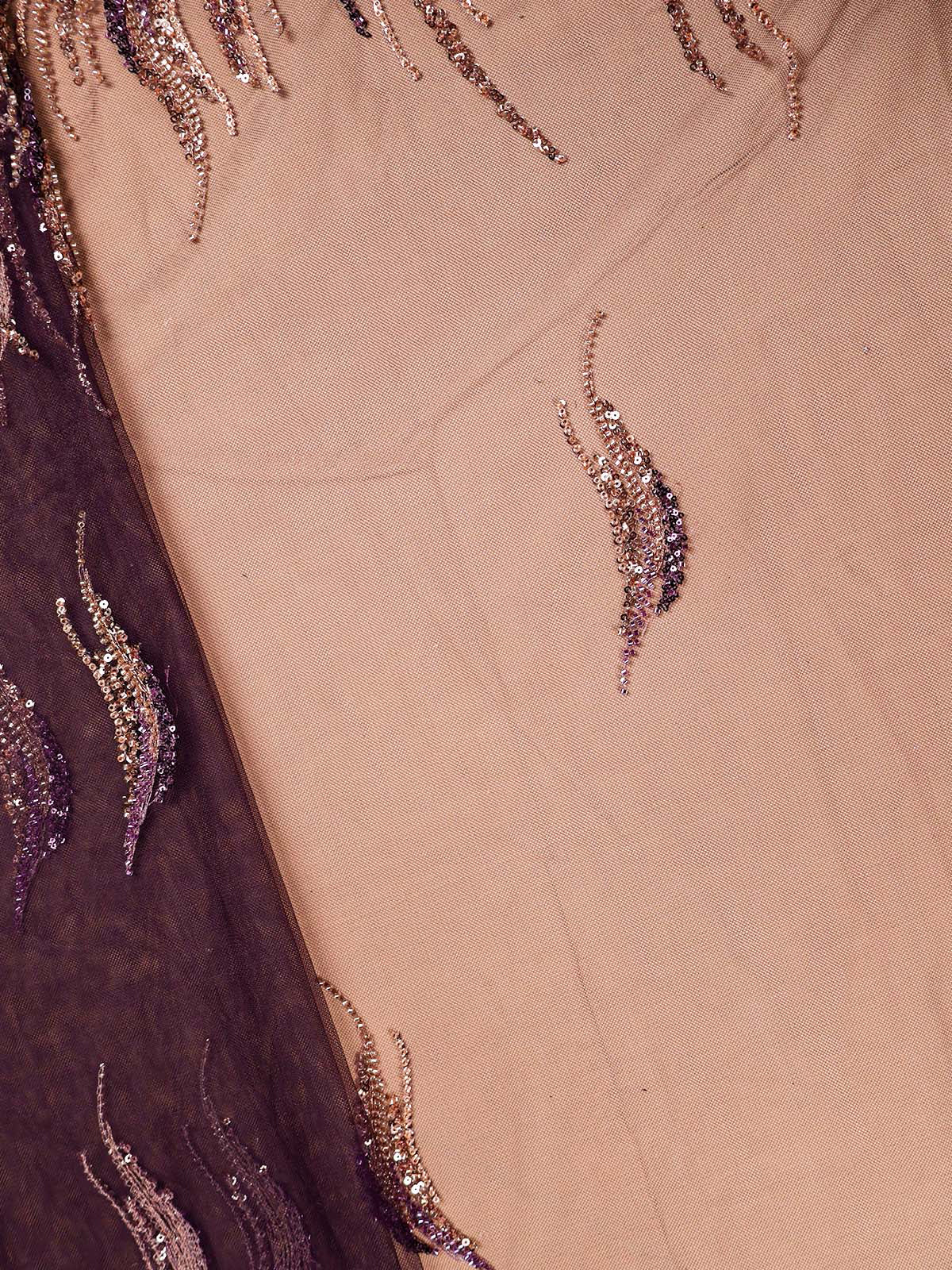 Deep Purple Imported Net Dupatta Fabric with All-Over Bead & Sequins Work and Two-Side Heavy Border 15621