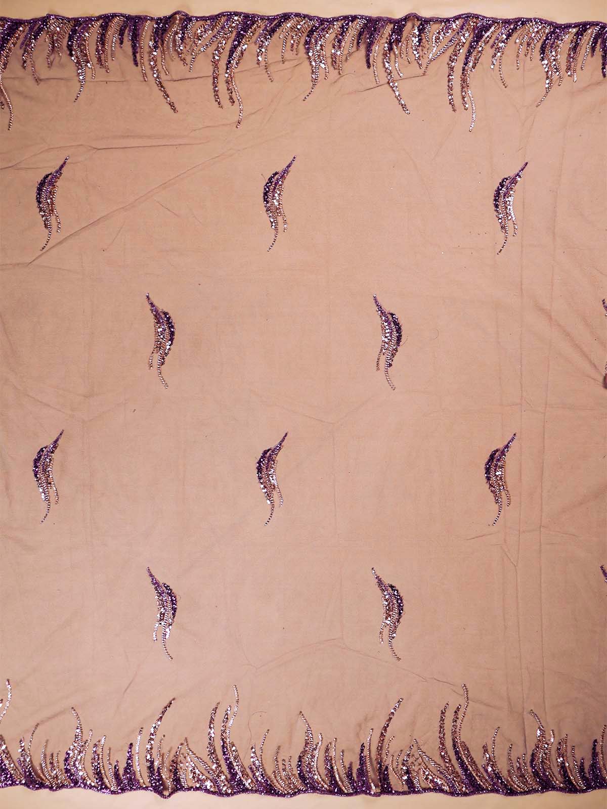 Deep Purple Imported Net Dupatta Fabric with All-Over Bead & Sequins Work and Two-Side Heavy Border 15621