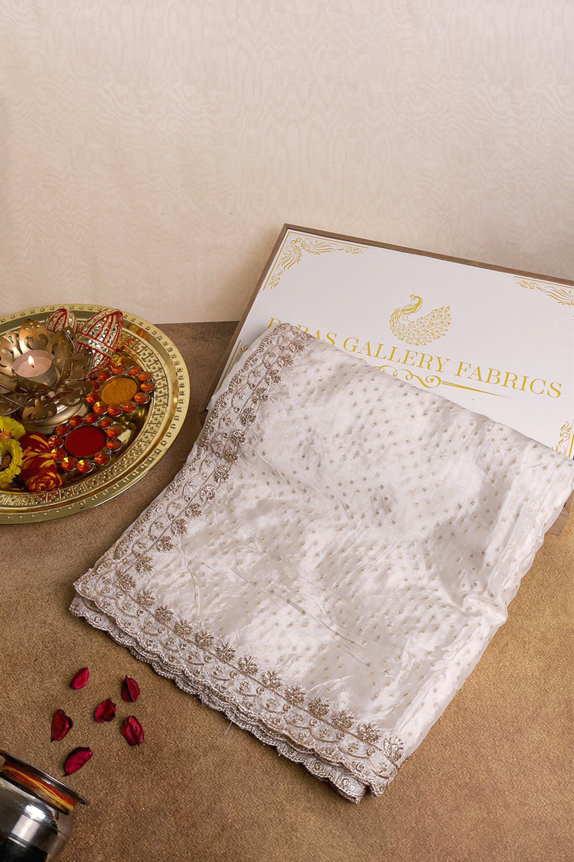 White Dyeable Crepe Dupatta With All Over Zari And Sequins Work 15624