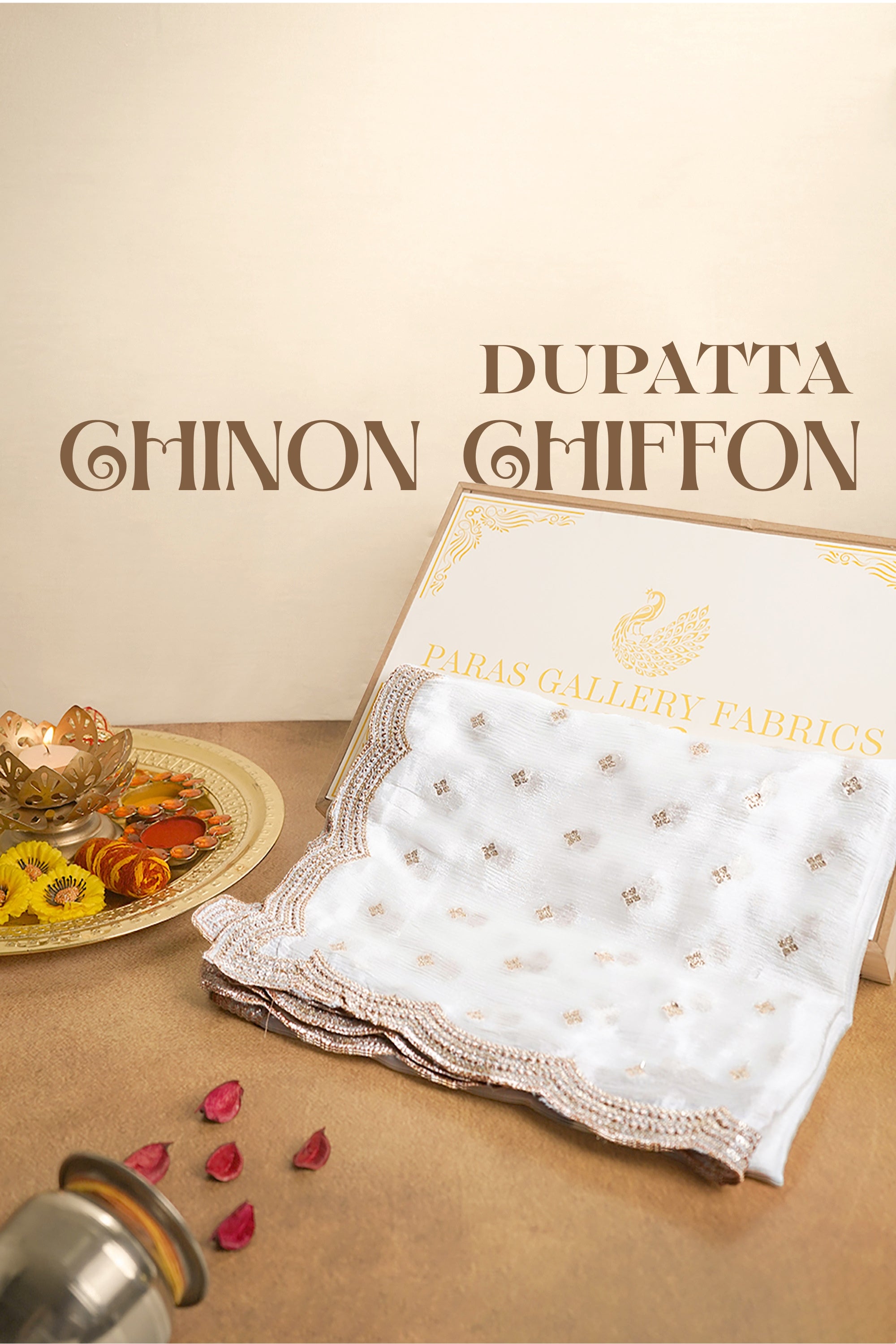 White Dyeable Chinon Chiffon Dupatta With All Over Sequins And Zari Work 15625