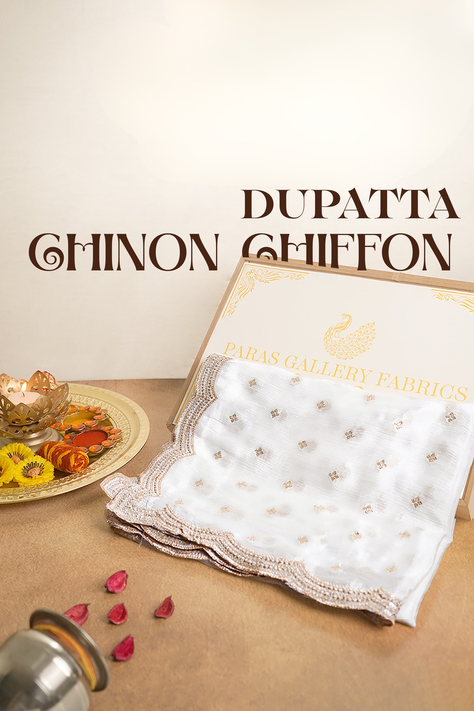 White Dyeable Chinon Chiffon Dupatta With All Over Sequins And Zari Work 15625