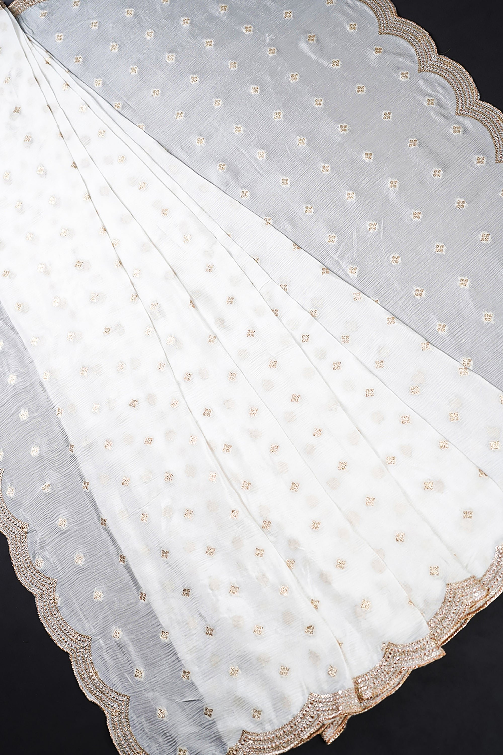 White Dyeable Chinon Chiffon Dupatta With All Over Sequins And Zari Work 15625