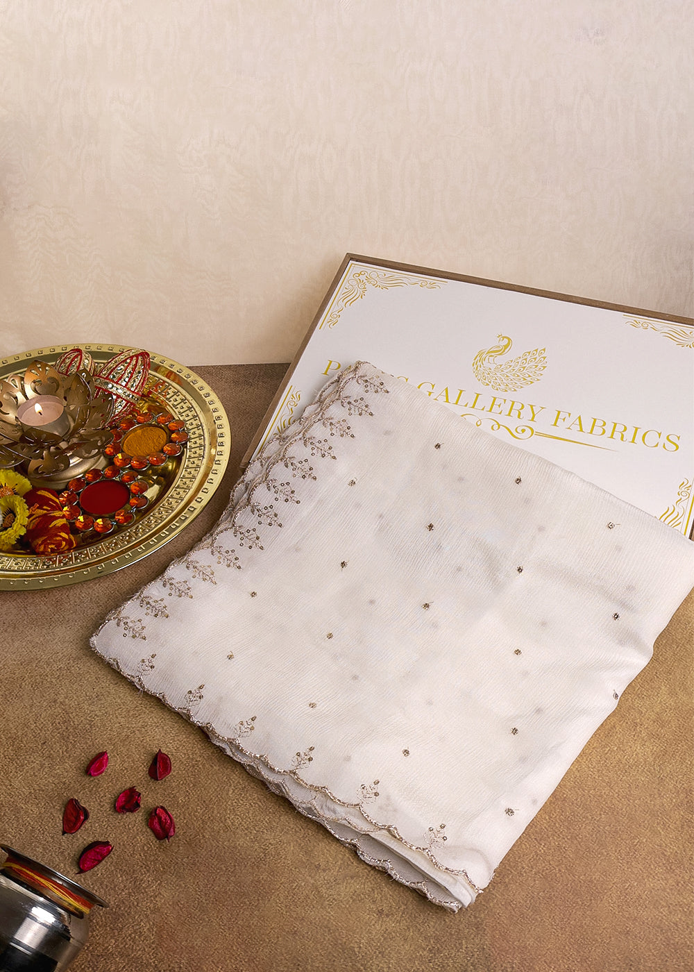 White Dyeable Chinon Chiffon Dupatta With All Over Zari And Sequins Work 15620