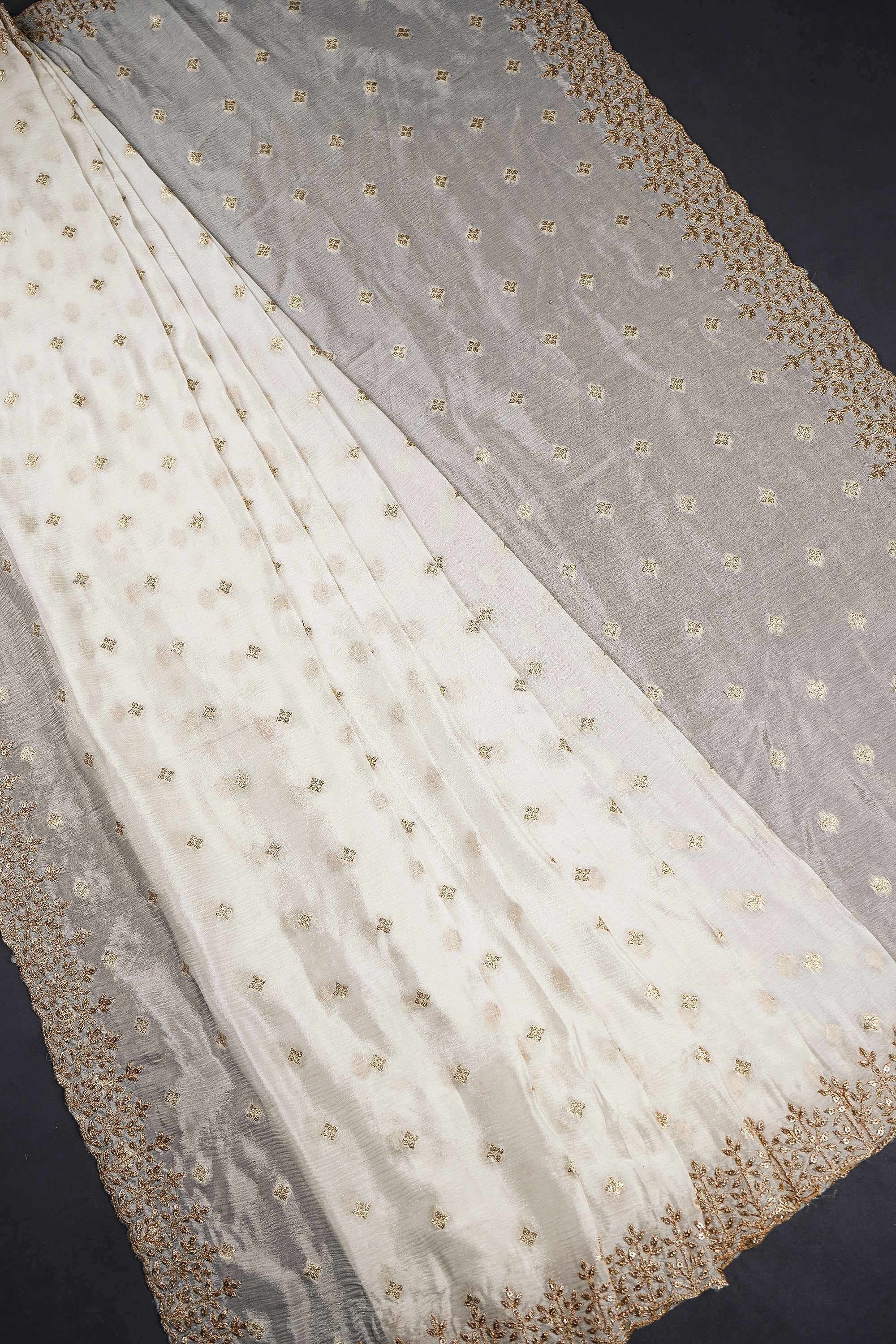 White Dyeable Crepe Dupatta With All Over Zari And Sequins Work 15627