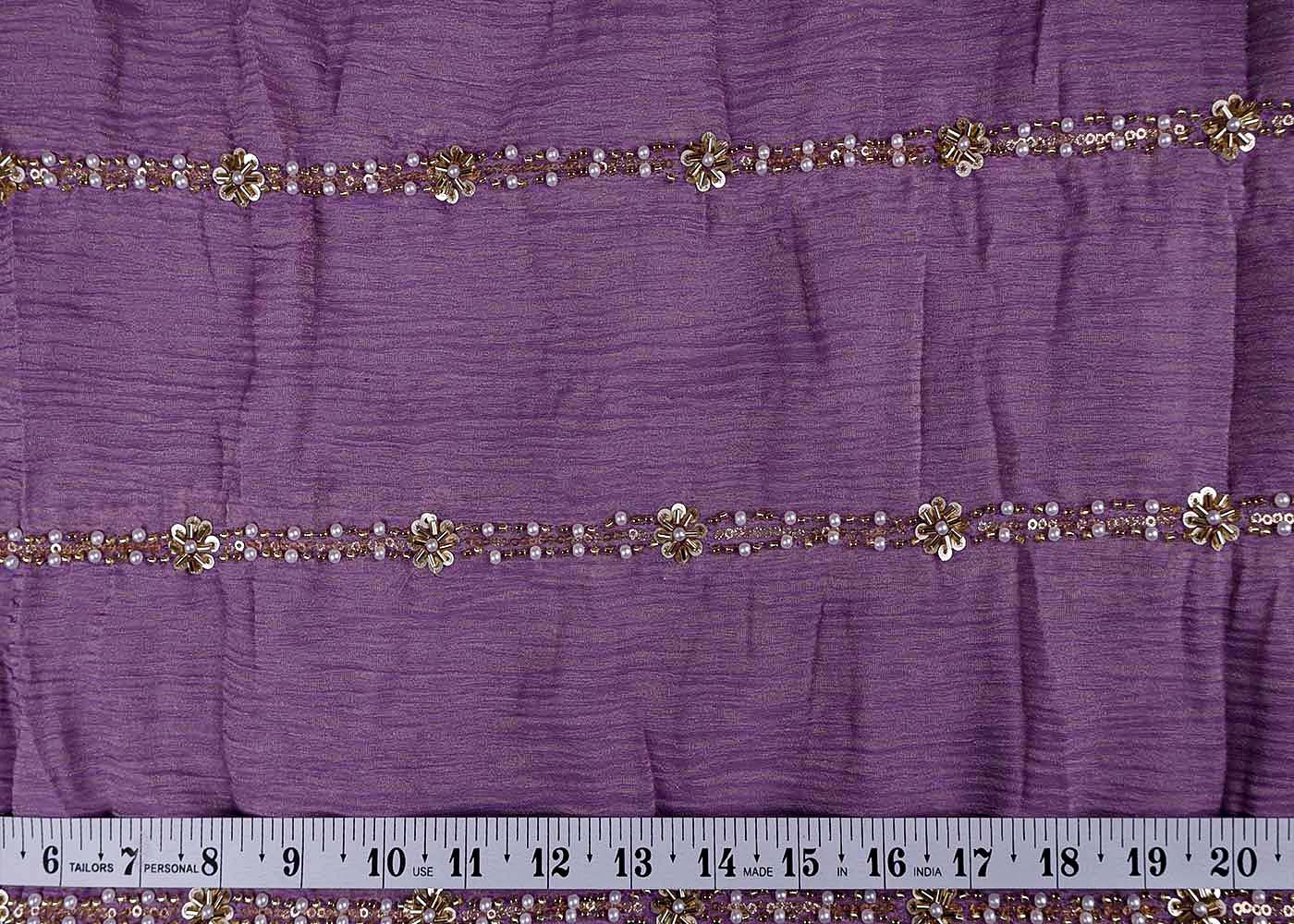 Purple Crushed Tissue Fabric with All-Over Bead, Sequins & Katdana Work 15632