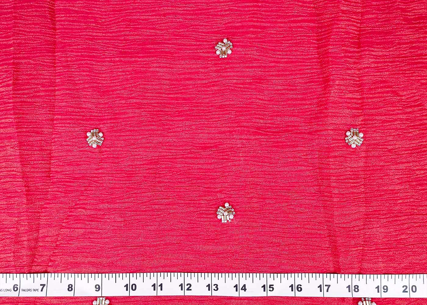 Bright Pink Crushed Tissue Fabric with All-Over Bead, Sequins & Katdana Buti Work 15635