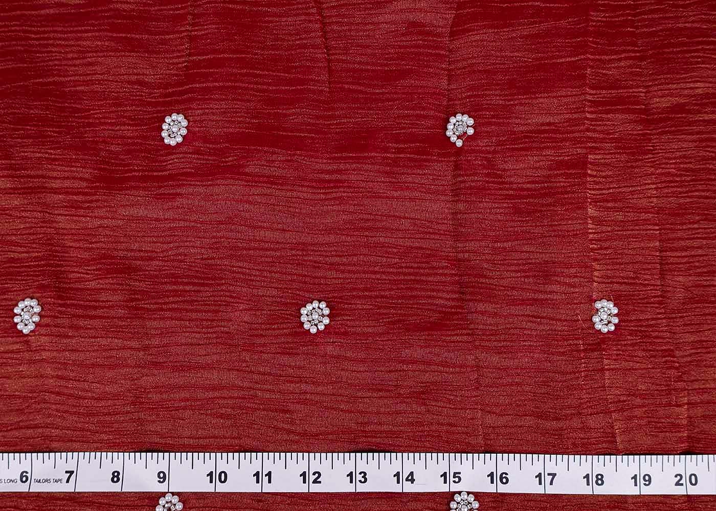 Maroon Crushed Tissue Fabric with All-Over Bead Buti Work 15638