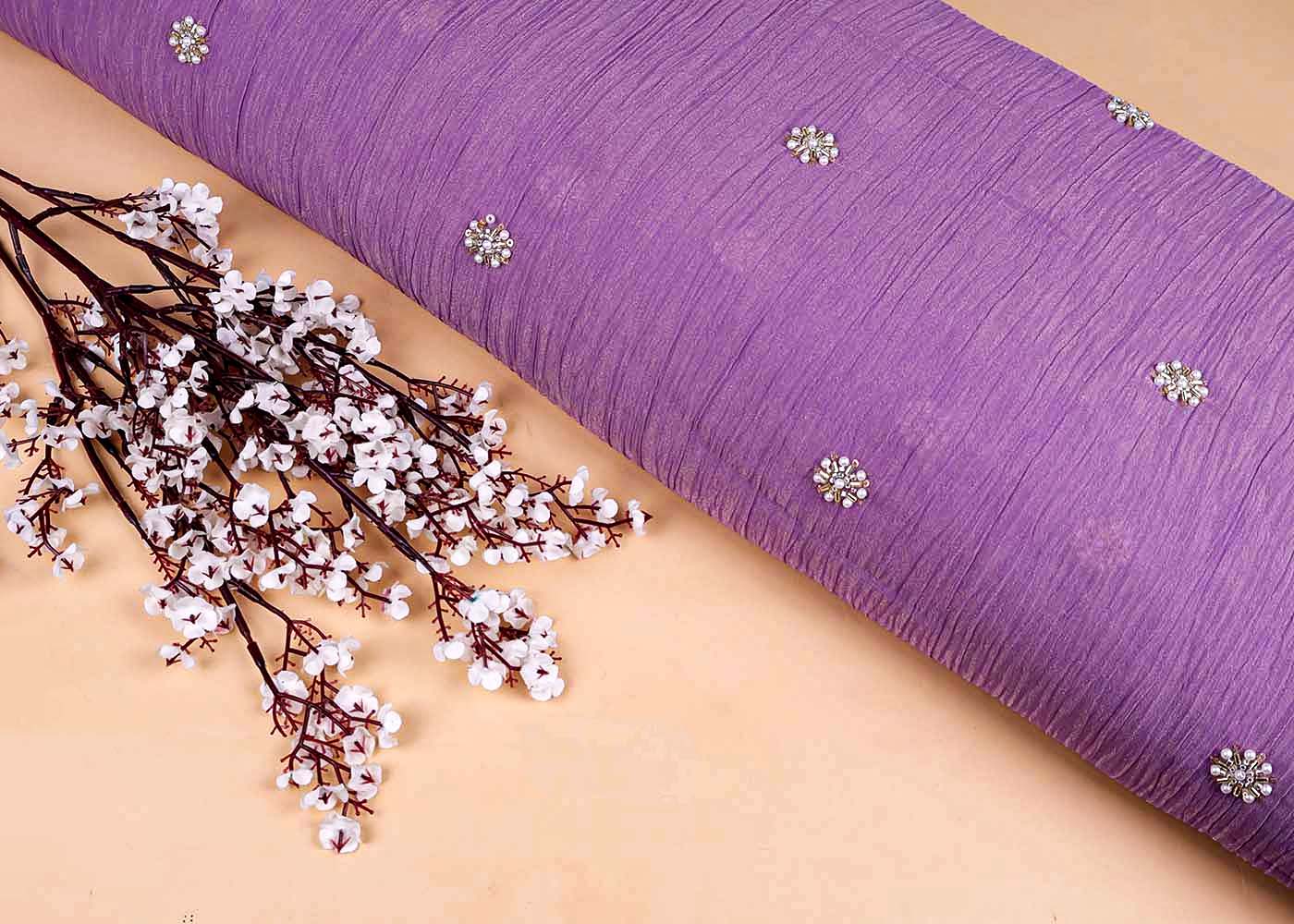 Lavender Crushed Tissue Fabric with All-Over Bead, Sequins & Katdana Buti Work 15642