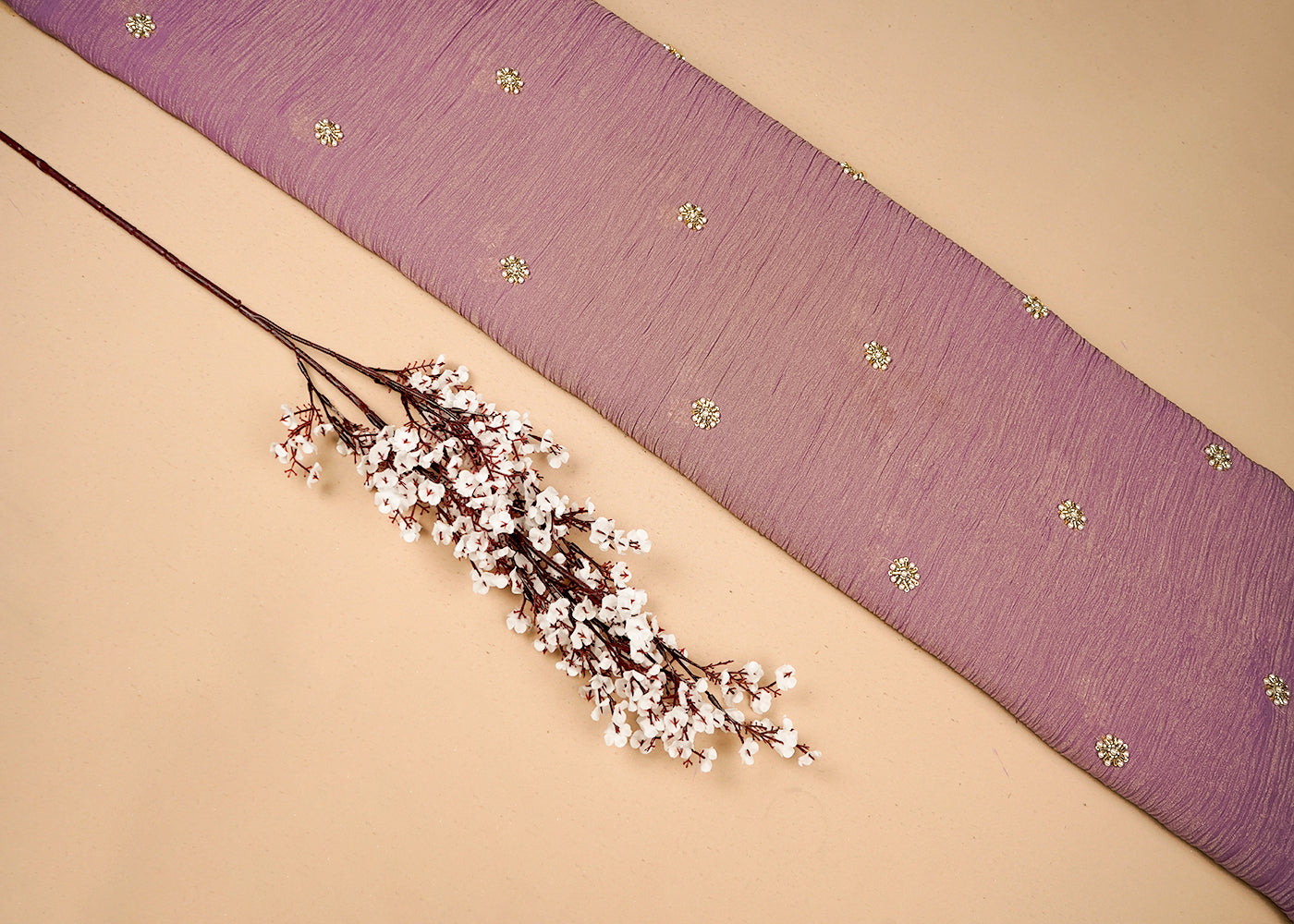 Lavender Crushed Tissue Fabric with All-Over Bead, Sequins & Katdana Buti Work 15642
