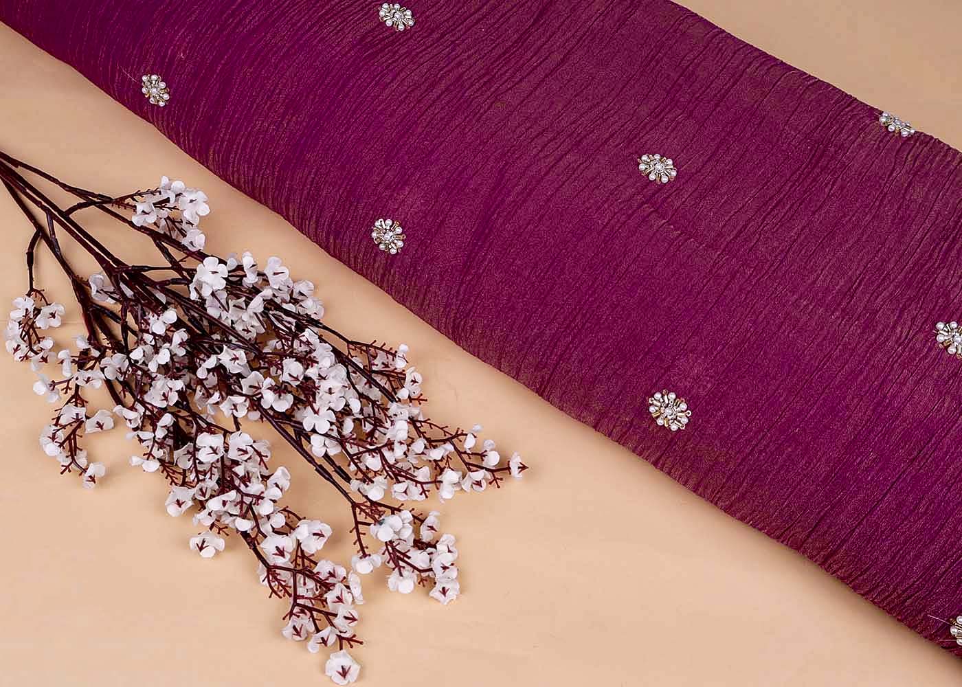 Light Plum Crushed Tissue Fabric with All-Over Bead, Sequins & Katdana Buti Work 15643