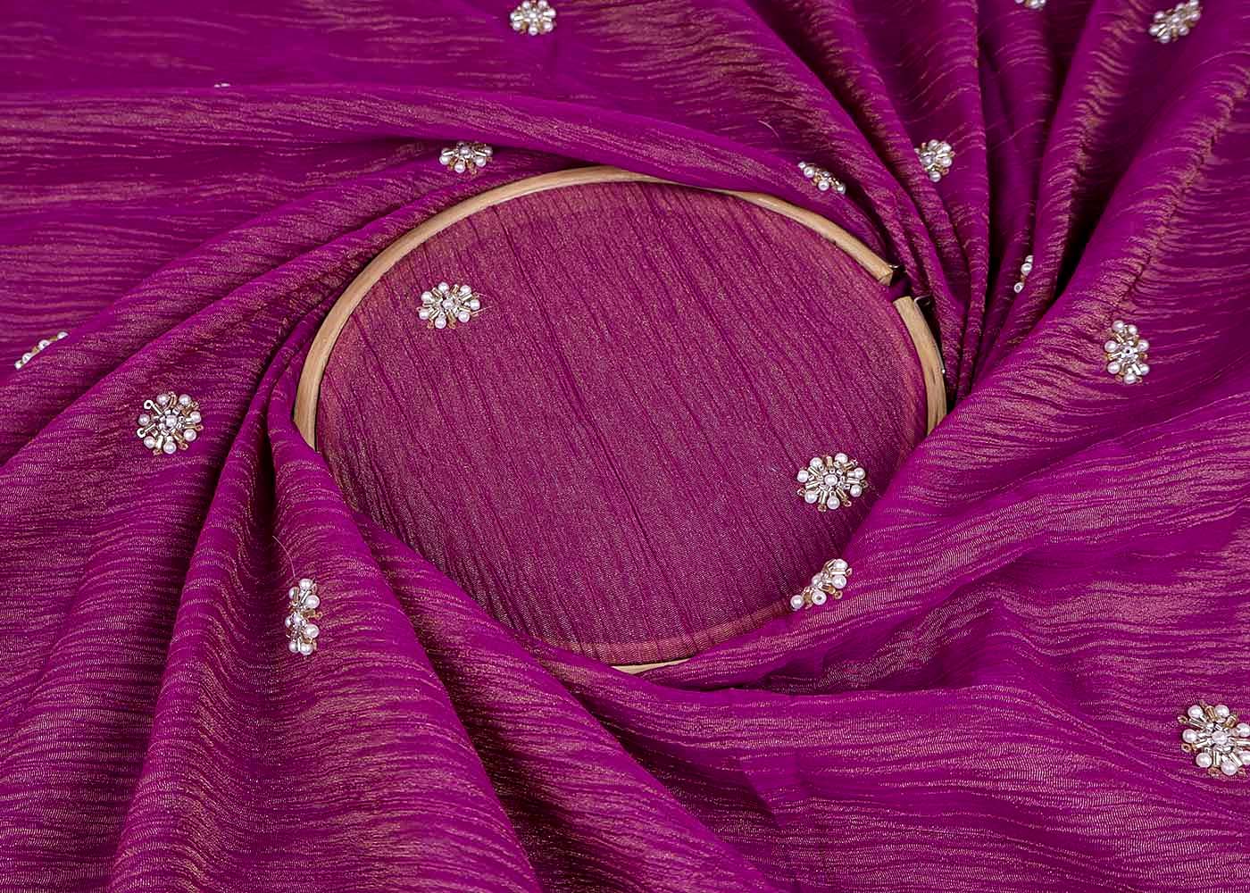 Light Plum Crushed Tissue Fabric with All-Over Bead, Sequins & Katdana Buti Work 15643