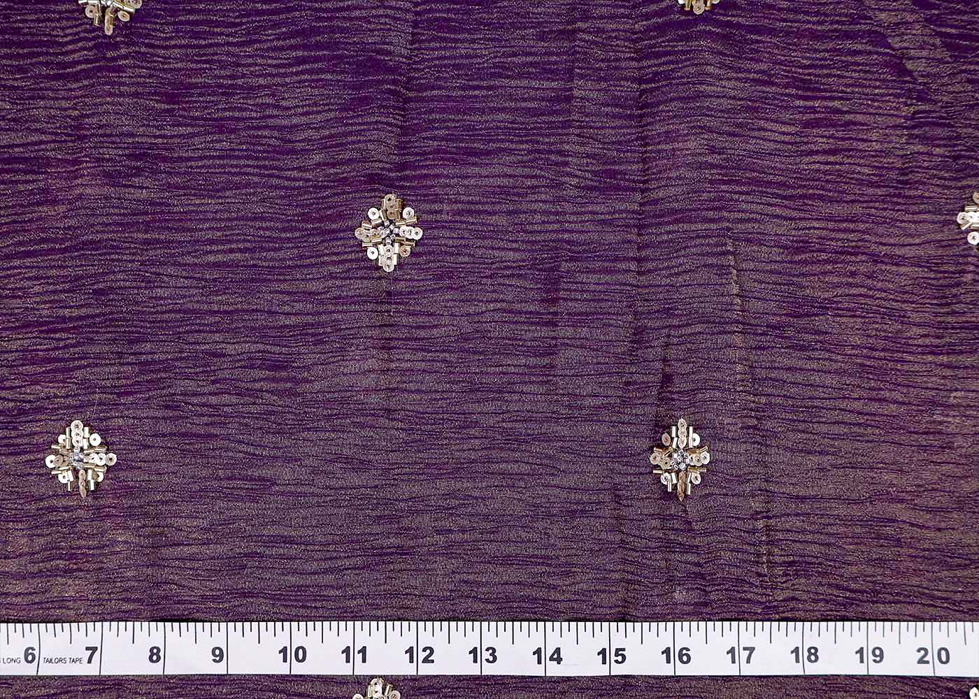 Purple Crushed Tissue Fabric with All-Over Bead, Sequins & Katdana Buti Work 15645