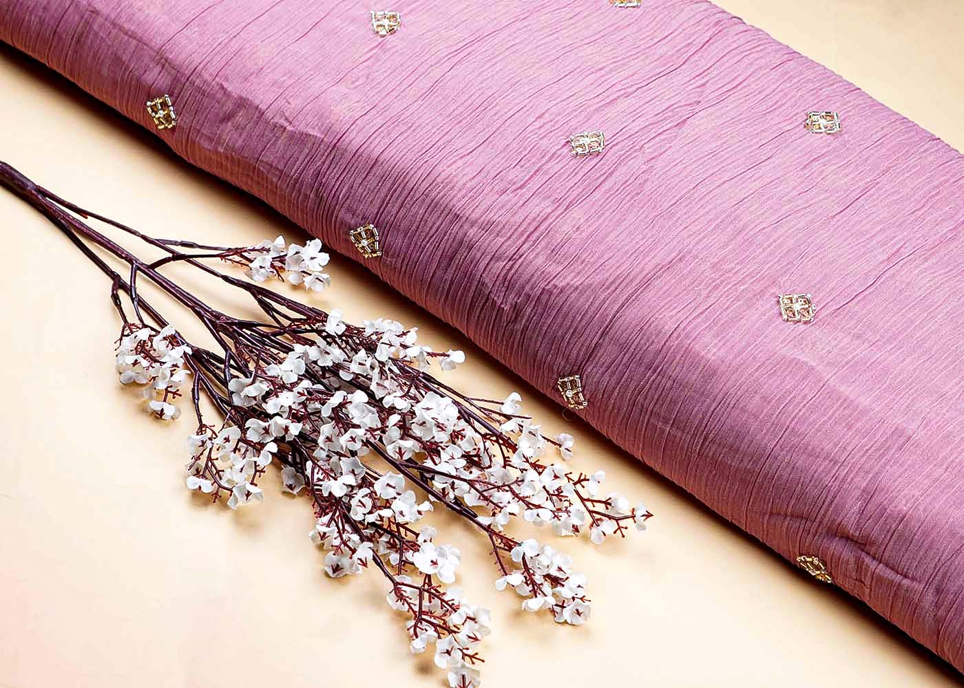 Onion Crushed Tissue Fabric With All Over Katdana And Bead Work 15651