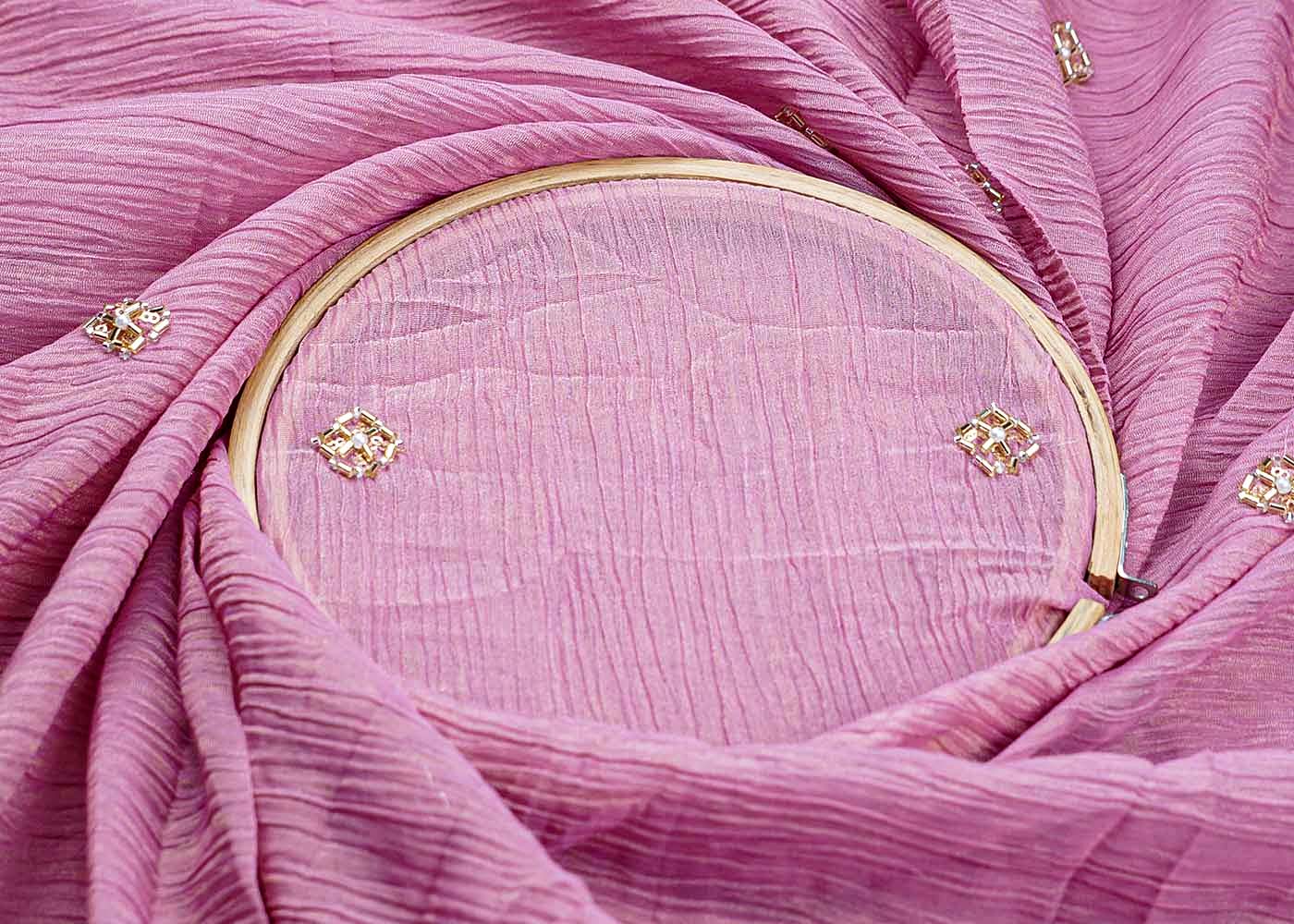 Onion Crushed Tissue Fabric With All Over Katdana And Bead Work 15651