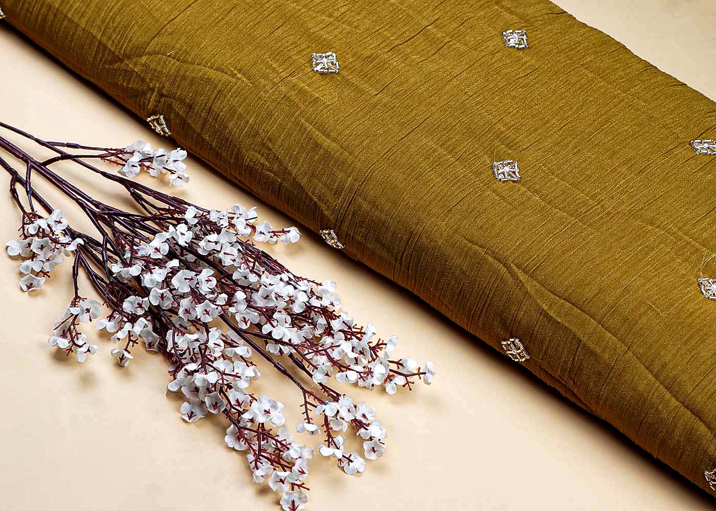 Bronze Crushed Tissue Fabric With All Over Katdana And Bead Work 15653