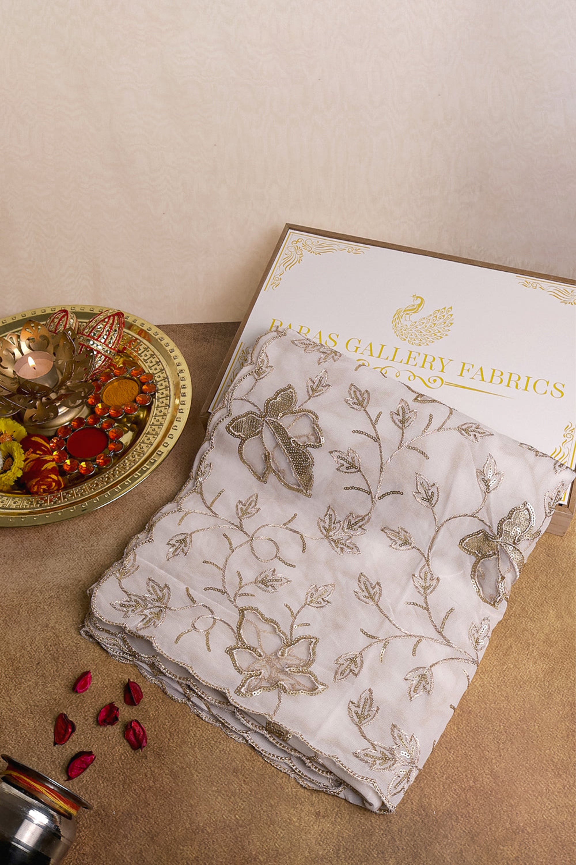 White Dyeable Georgette Dupatta With All Over Zari, Sequins Work And Net Cutwork 15660