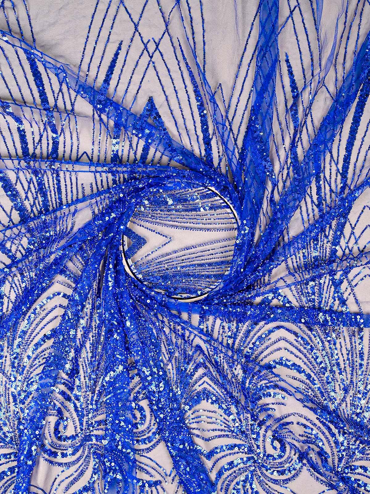 Royal Blue Imported Net with All-Over Bead and Sequins Work 15663