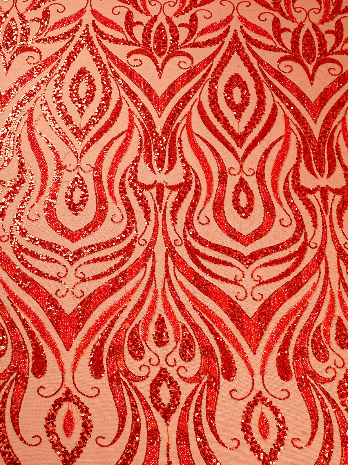 Red Imported Net Fabric with All-Over Sequins and Bead Work with One Side Heavy Border 15668