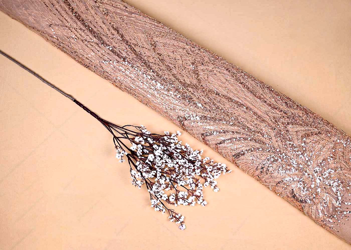 Golden Imported Net with All-Over Bead and Sequins Work 15679